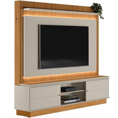 Estante Home Para 75 Pol Ripado Com Led 215cm Coimbra L05 Nature Off White - Lyam Decor