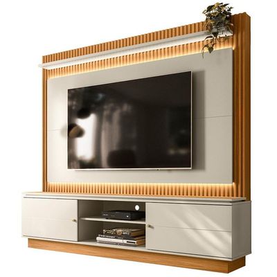 Estante Home Para 75 Pol Ripado Com Led 215cm Coimbra L05 Nature Off White - Lyam Decor