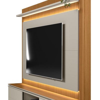 Estante Home Para 75 Pol Ripado Com Led 215cm Coimbra L05 Nature Off White - Lyam Decor