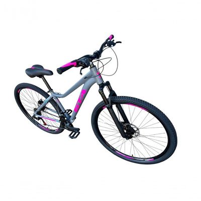 Bicicleta Aro 29 Gta Start Feminina Alumínio 27v K7 Freio A Disco Mecânico Garfo Com Suspensão- Cinza/rosa