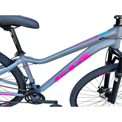 Bicicleta Aro 29 Gta Start Feminina Alumínio 27v K7 Freio A Disco Mecânico Garfo Com Suspensão- Cinza/rosa