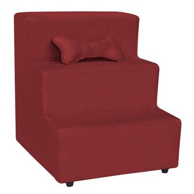 Escadinha Pet 3 Degraus Cachorro E Gato Veludo Vermelho