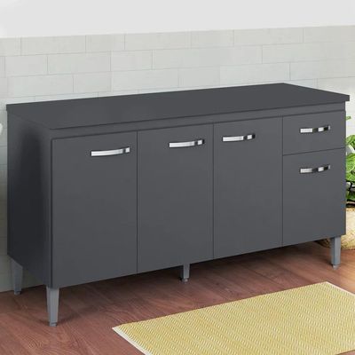 Balcão Cozinha Gabriela 3 Porta 150cm S-t Ajl Cinza
