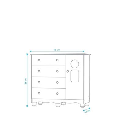 Comoda Infantil 1 Porta 4 Gavetas Tedy - Moveis Peroba Branco Brilho