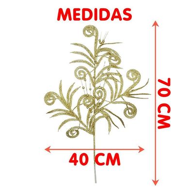 Plantas Folhas Decoração Natal Gliter Dourado 70cm Kit 10pçs