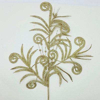 Plantas Folhas Decoração Natal Gliter Dourado 70cm Kit 10pçs