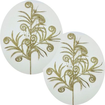 Plantas Folhas Decoração Natal Gliter Dourado 70cm Kit 6pçs