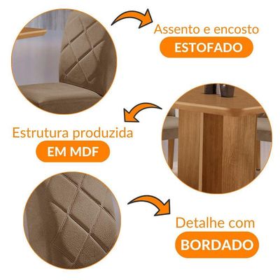 Mesa Olimpia 90 Mdf Canto Copo E Com 4 Cadeiras Melissa Veludo Capuccino Naturalle