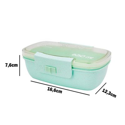 Marmita Pote 650ml Com Tampa Garfo Colher Freezer Micro-ondas Fit Verde
