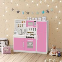 Kit Cozinha E Geladeira Em MDF Brinquedo Infantil Rosa