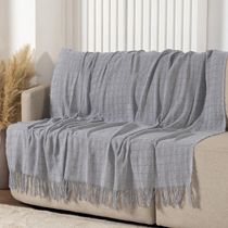 Xale Rubi 2,40m x 1,70m Com Franja Para Sofá Cama 100% Algodão 01 Peça - Cinza