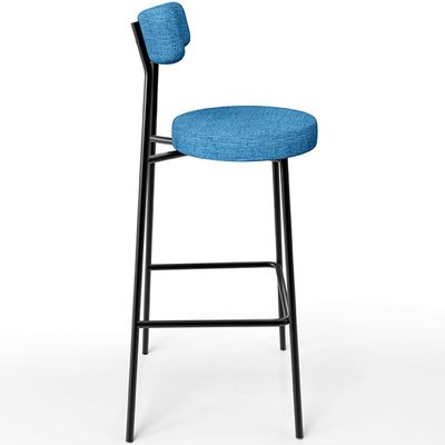 Banqueta Alta Bar Cozinha Sala de Jantar Estrutura em Aço Milão L02 Linho Azul - Lyam Decor