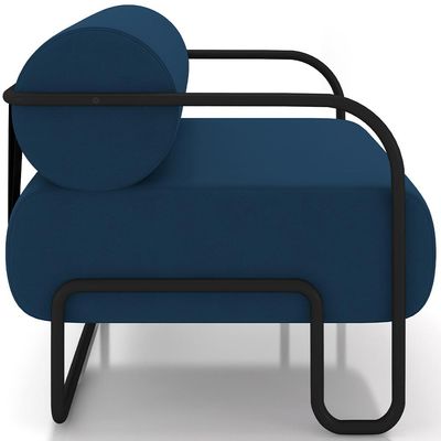Poltrona Decorativa Pés Industrial Moscou K01 Veludo Azul Marinho - Lyam Decor