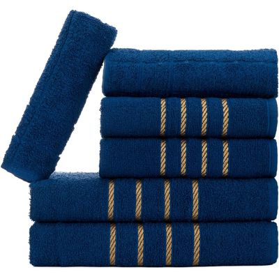 Jogo de Toalha Montreal 2 Banhão + 2 Rosto + 2 Tapete Piso Luxuoso 100% Algodão Azul Marinho