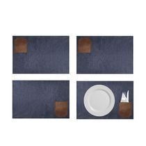 Jogo Americano Jeans Bolso Couro e Caminho Mesa Ponteira 5un