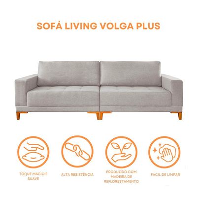 Sofá 4 Lugares Volga Plus Linho Cinza Claro 280 cm
