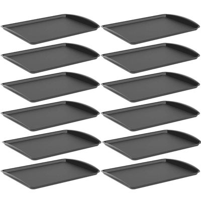 Kit 12 Bandejas para Servir 34x23,5cm Plástico Preto Buffet Lanchonete Uno Coza