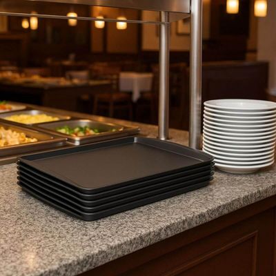 Kit 12 Bandejas para Servir 34x23,5cm Plástico Preto Buffet Lanchonete Uno Coza