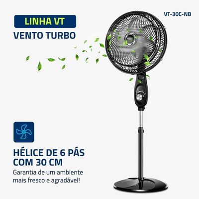 Ventilador De Coluna Mondial 30cm 6 Pás Turbo VT-30C-NB Preto Prata 220V
