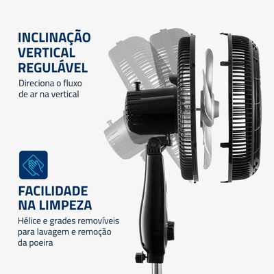 Ventilador De Coluna Mondial 30cm 6 Pás Turbo VT-30C-NB Preto Prata 220V