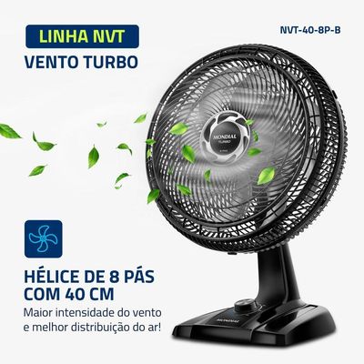 Ventilador De Mesa Mondial 40cm 8pás Turbo NVT-40-8P-B Preto/Prata 110V