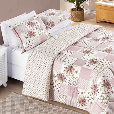 Edredom Ayla Casal Super King Tecido Dupla Face Microfibra 03 Peças - Rosa Floral Matura