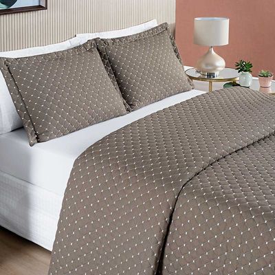 Kit Cobre Leito Espanha Casal Padrão 03 Peças Micropercal 200 Fios Matelado White Line - Camafeu Bege