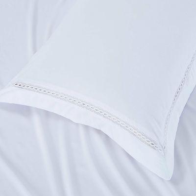 Jogo de Lençol Rebeca Casal 4 Peças MicroPercal 300 Fios Ponto Palito Minimal - Branco