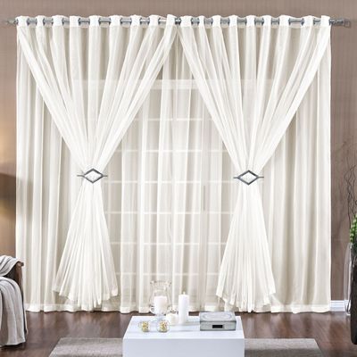 Cortina Paula 3,00m x 2,80m Palha Tecido Voal Leve Clean Para Sala ou Quarto