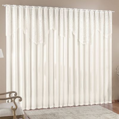 Cortina  Nicole 4 Metros Palha Tecido Microfibra Com Renda Floral Sala Quarto