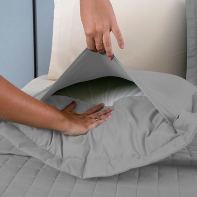 Kit Cobre Leito Colcha Unique Casal King 3 Peças Matelado Percal 300 Fios - Cinza