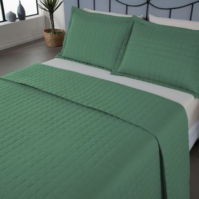 Kit Cobre Leito Colcha Unique Casal King 3 Peças Matelado Percal 300 Fios - Verde