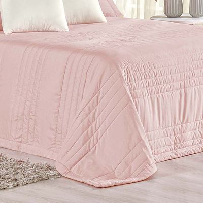 Kit Cobre Leito Colcha Dobby King 3 Peças Matelado 180 Fios - Rosê