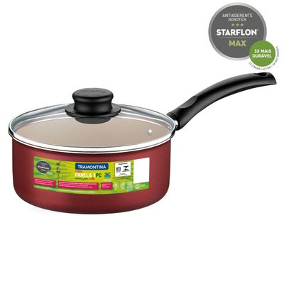 Panela Antiaderente Com Tampa De Vidro 16 Cm 1,4l Turim Vermelho Tramontina