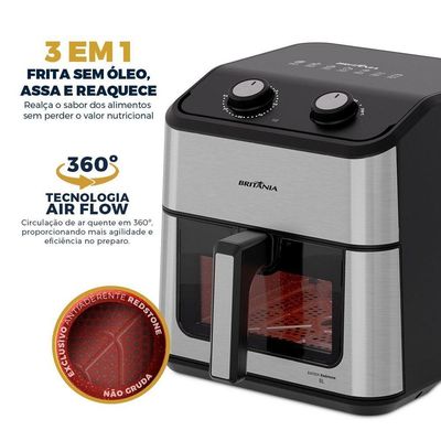 Air Fryer Britânia 8L Redstone Visor Glass BAF80A 110V
