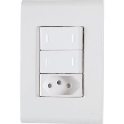 Conjunto 4x2 com 2 Interruptores Paralelos 10 A 250 V e 1 Tomada 2P+T 10 A 250 V Tramontina Liz Branco