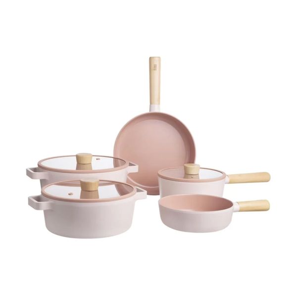 CONJUNTO DE 5 PANELAS FIKA NEOFLAM DE INDUÇÃO CERÂMICO ROSA FLAMINGO EK-FI-5PFP