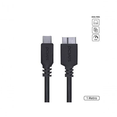 Cabo Para Hd Externo Usb Tipo C Para Micro Usb B 3.0 1 Metro Preto - P3ucmbp-1