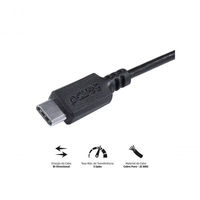 Cabo Para Hd Externo Usb Tipo C Para Micro Usb B 3.0 1 Metro Preto - P3ucmbp-1