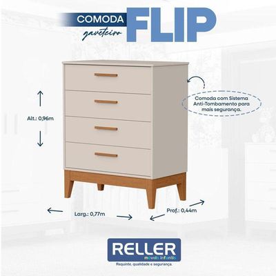 Cômoda Gaveteiro Infantil Flip Areia Acetinado - Reller