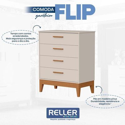Cômoda Gaveteiro Infantil Flip Areia Acetinado - Reller