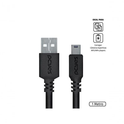 Cabo Usb A 2.0 Macho Para Mini Usb B Macho 28awg Puro Cobre 1 Metro - Puanm2-1