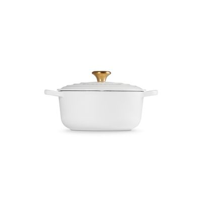 PANELA LE CREUSET REDONDA SIGNATURE PUXADOR DOURADO FERRO ESMALTADO 20CM  BRANCO 21177200101441