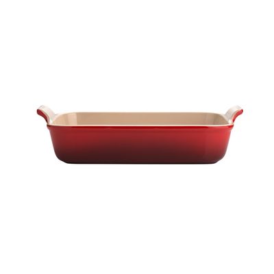 KIT LE CREUSET TRAVESSA RETANGULAR HERITAGE 32CM E LUVA PARA FORNO DE ALGODÃO VERMELHO