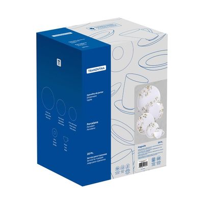 Aparelho de Jantar Tramontina Magnólia em Porcelana Decorada 20 Peças