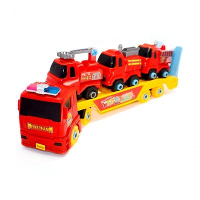Carro Cegonha 3 Carrinhos Monta Desmonta Bombeiros Vermelho