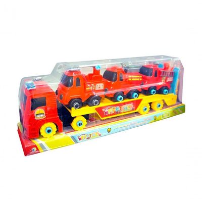 Carro Cegonha 3 Carrinhos Monta Desmonta Bombeiros Vermelho
