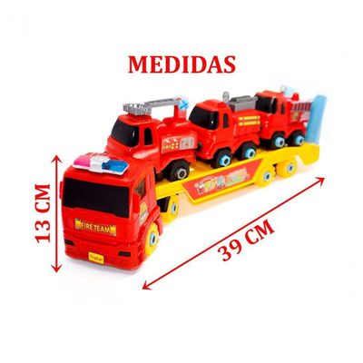 Carro Cegonha 3 Carrinhos Monta Desmonta Bombeiros Vermelho
