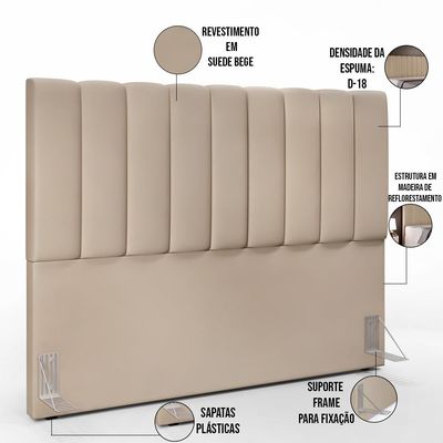 Cabeceira Cama Box Casal King 195 cm Dália W01 Suede Bege - Lyam Decor