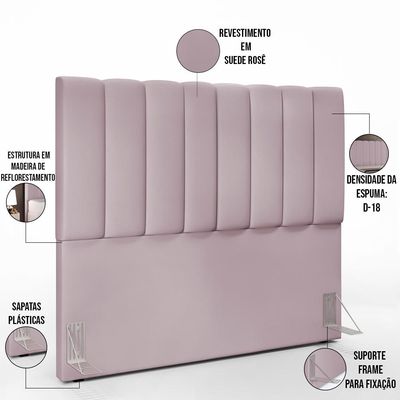 Cabeceira Cama Box Casal 140 cm Dália W01 Suede Rosê - Lyam Decor